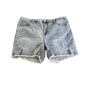 Seven7 Frayed Hem Denim Jean Shorts Light Wash Plus Size 16 Jorts